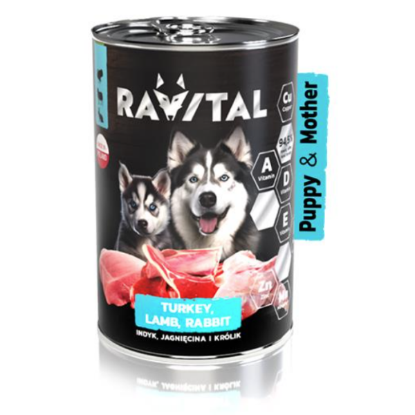 RAVITAL 400g Dose Hundefutter für stillende Mütter und Welpen mit Truthahn Lamm und Kaninchen