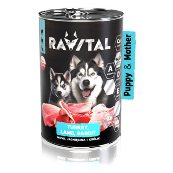 RAVITAL 800g Dose Hundefutter für stillende Mütter und Welpen mit Truthhahn, Lamm und Kaninchen