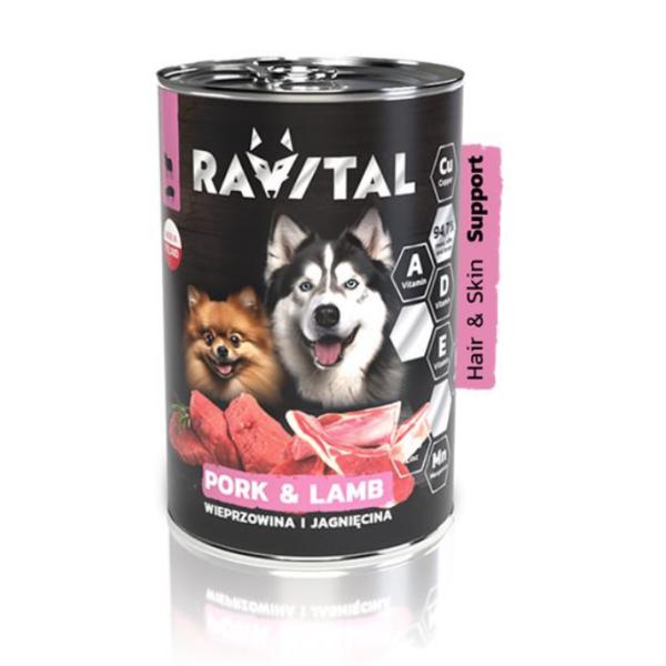 RAVITAL 800g Dose Hundefutter für erwachsene Hunde aller Rassen mit Schwein und Lamm