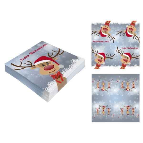 Servietten 4 SET Rentier Weihnachten 20er Pack, 4 mal sortiert 3-lagig, 33x33 cm